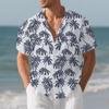 Men's Beach Short-Sleeved Shirt Coconut Tree Print Loose-Fit Holiday Shirt Men's