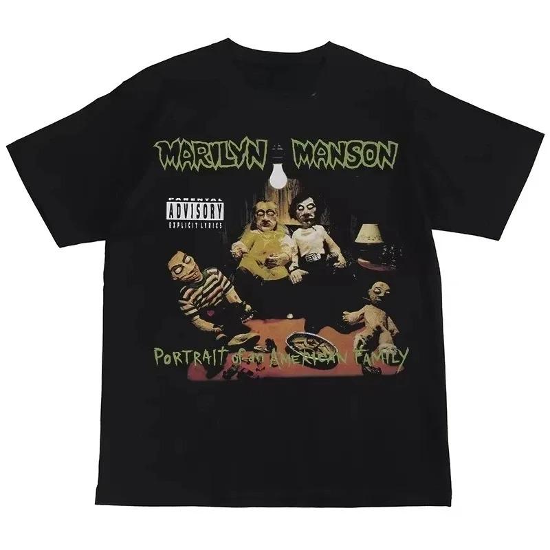 Gothic Rock Marilyn Manson Fan Tees Vintage Death Hype T-shirts Men Women Oversized Y2k 90s Pure Cotton Streetwear Clothing Tops