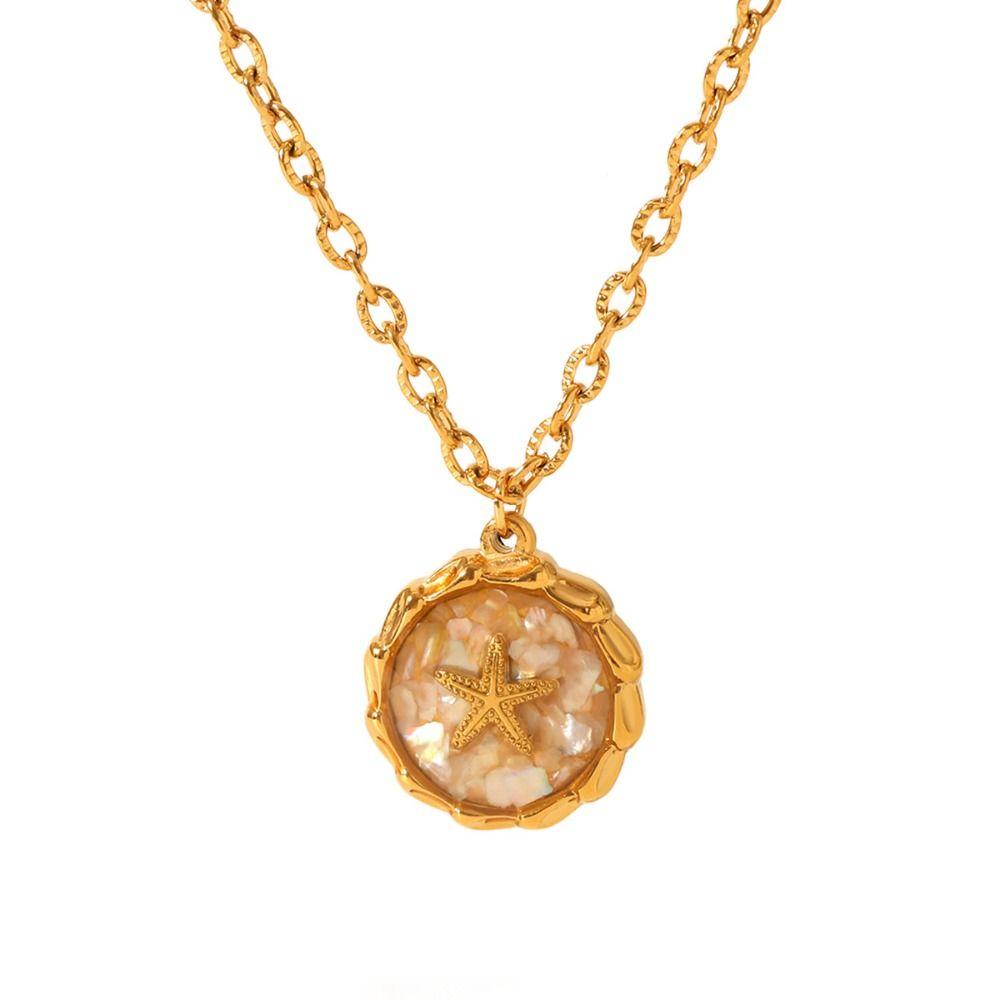 Sweet Charm Starfish Shell Pendant Open Rings O-Chain Necklace Crushed Shell Ring  Summer Beach