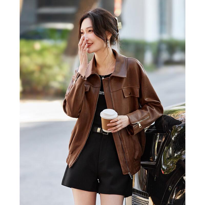 TERRE BLEUE Women's Short PU Leather Biker Jacket