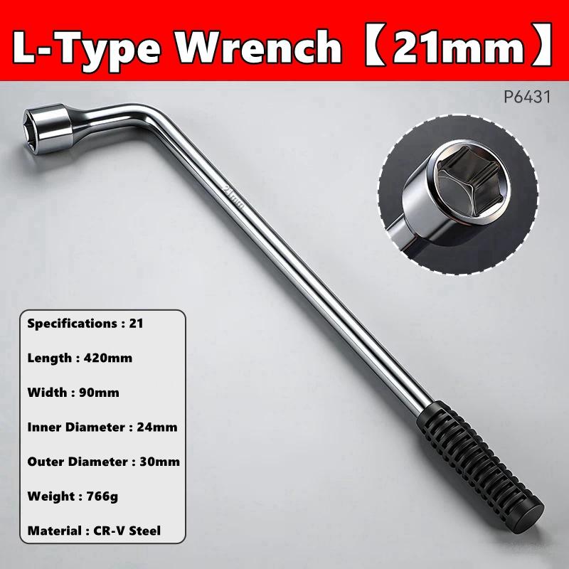 17/19/21/22mm Auto Ersatzrad Radschlüssel - L-Form Sechskantkopf Geschlitztes Ende Stecknuss Reparaturwerkzeug, Standard Radschlüssel