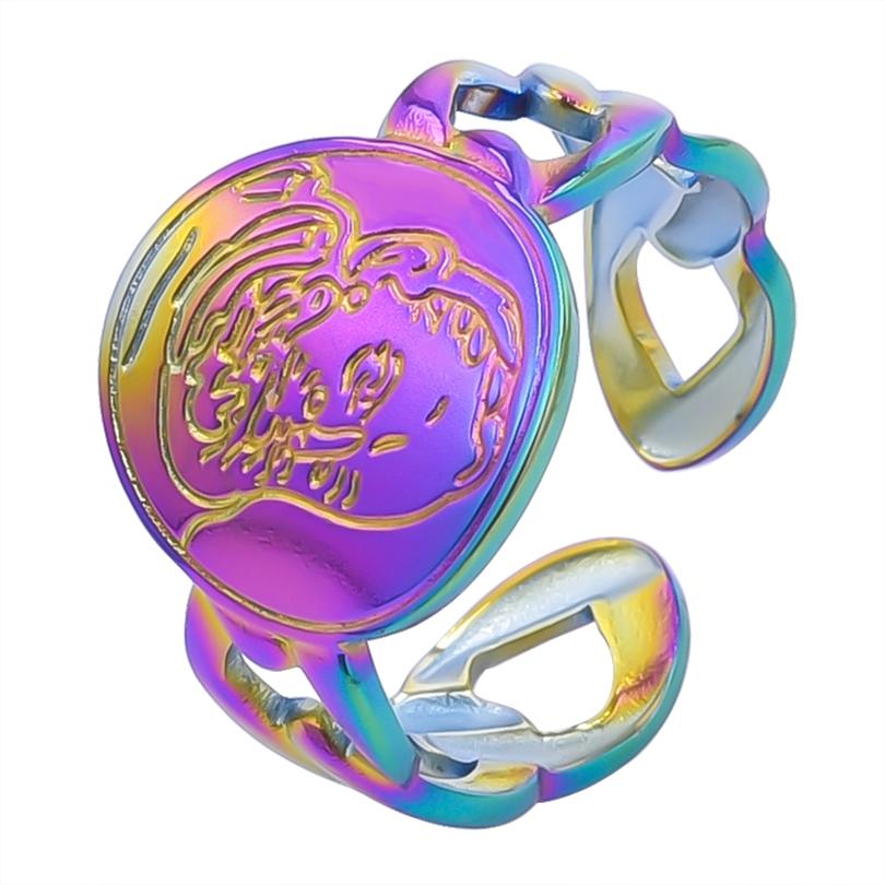 Rainbow Color Stainless Steel Rings For Women Men Accessories Punk Hollow Geometric Snake Ring Fashion Jewelry Adjustable Bague