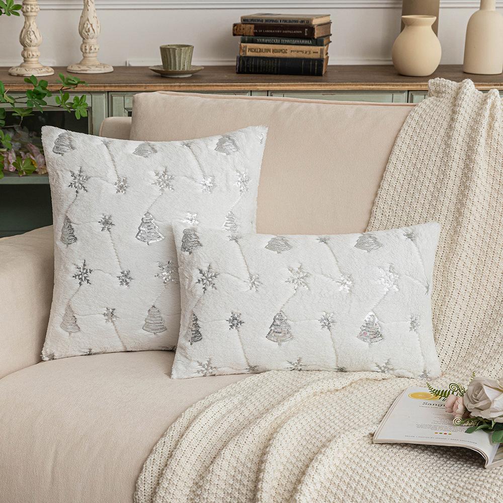 

Блестящая вышивка рождественской елки, наволочка, плюшевая подушка со снежинкой, рождественское украшение, подарок, наволочка без наполнителя 50 * 50cm without core