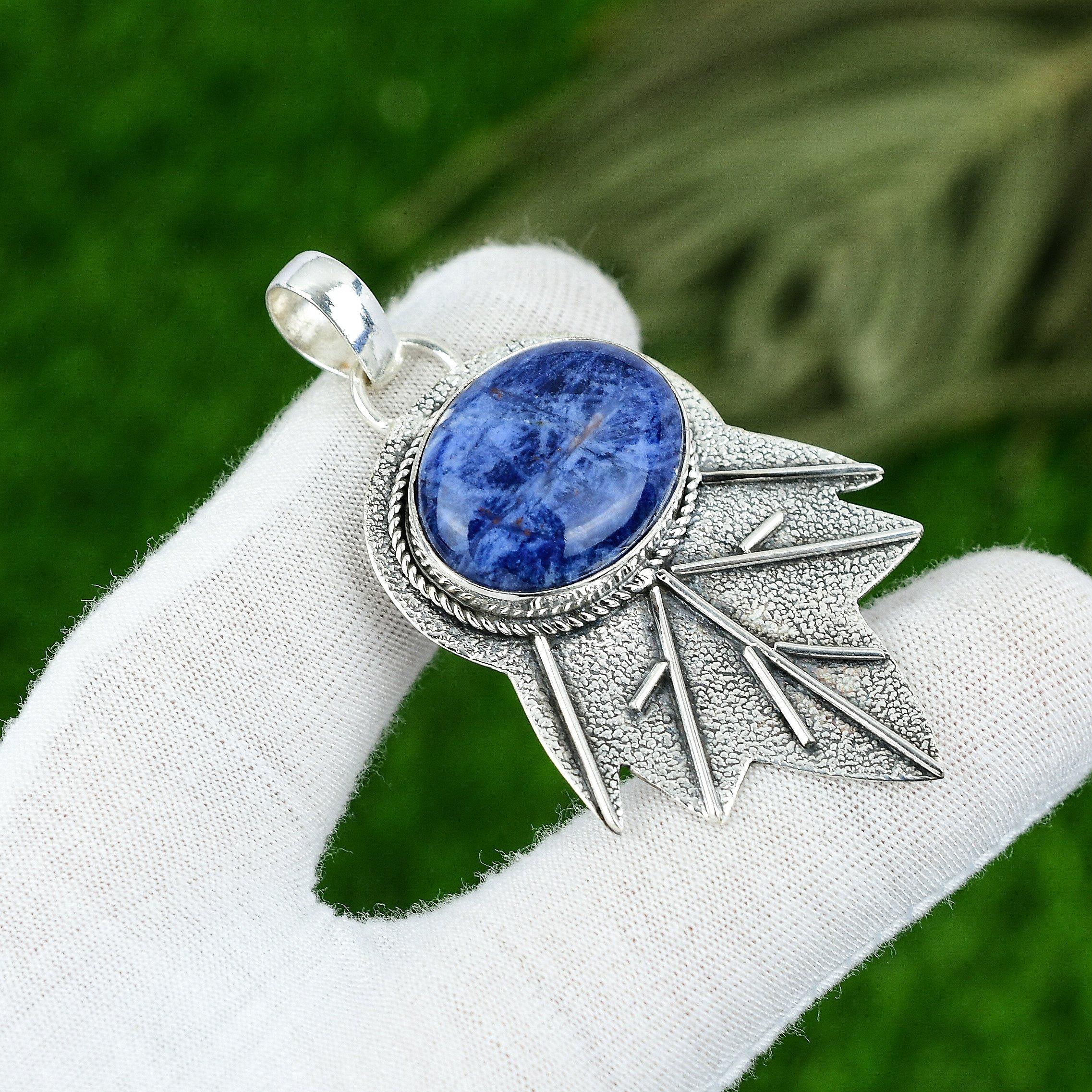 

Подвеска из натурального содалита, серебро 925 пробы, индийские украшения для женщин