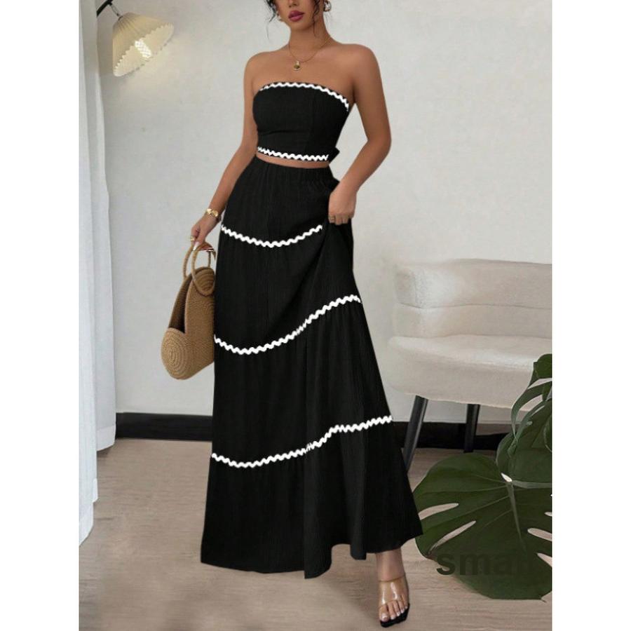 Nouvelle Robe Longue Dentelle Élégante Décontractée Style Étranger Ensemble Deux Pièces Vacances d'Été