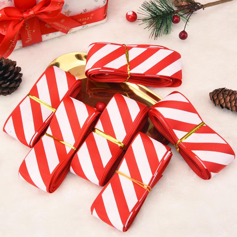 Stripe Red White Ribbon Christmas Decorations Xmas Tree Wrapping Garland DIY Material Gift Wrapping Ribbons Handmade Crafts 5Y