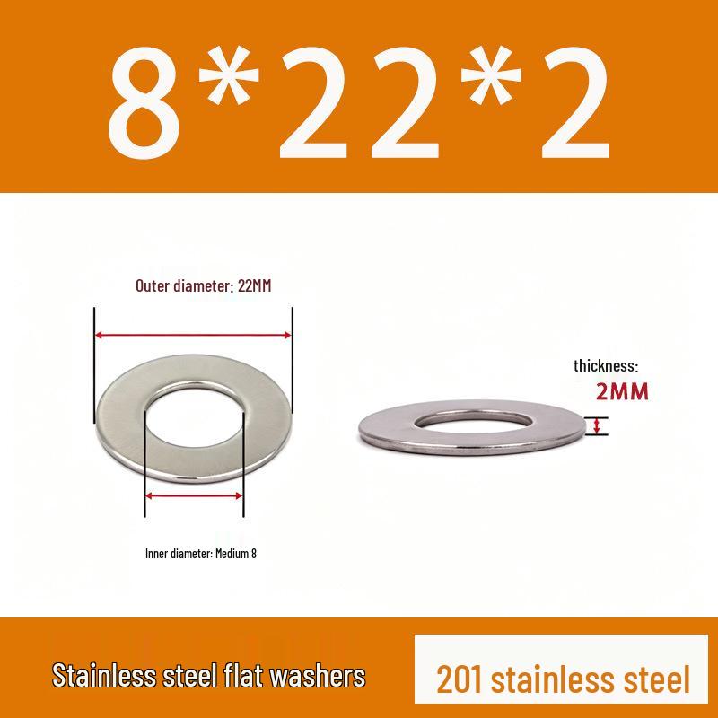 201 Stainless Steel Rust-proof Flat Washer - National Standard Hardware Fasteners with Complete Specifications, In Stock.