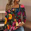 Tops for Women  Retro Print Long Sleeve Fake Two‑Piece Top Fall Casual Slim Pullover Women's Long Sleeve Top