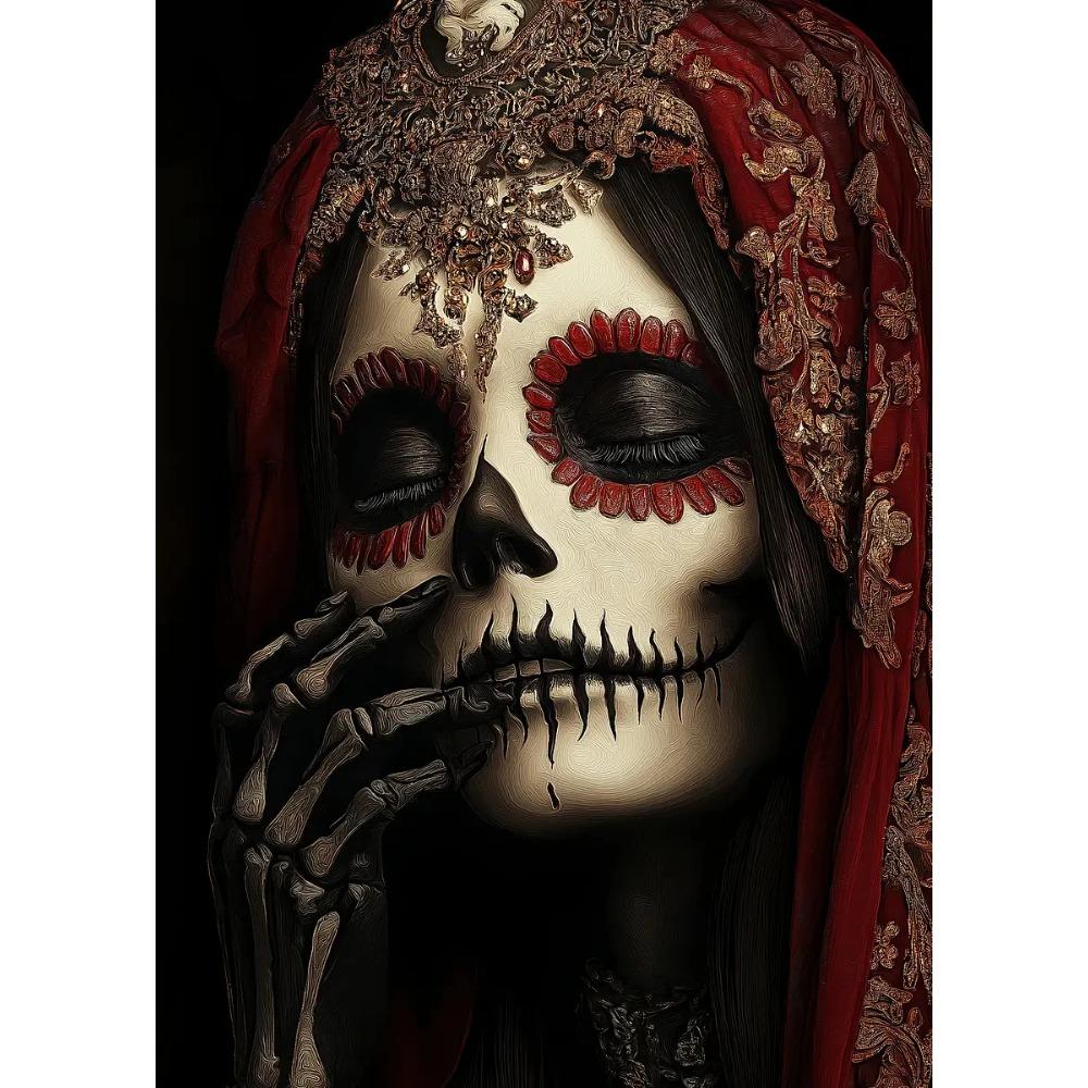 Terrifying Los Muertos Sugarskull Girl with Flowers Posters Day of the Dead Prints Canvas Printing Wall Pictures Home Room Decor