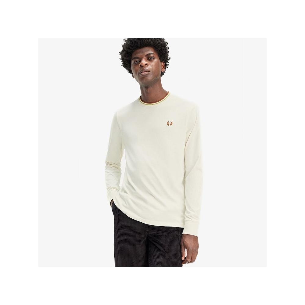 Fred Perry [baseline] Long Sleeve Twin Tip T shirT   Ecru Honeycomb Marmalade Afpm2439602 X01 qzgAfpm2439602 X01