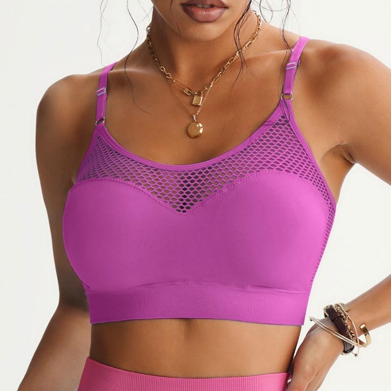 Women s 5 PCS Mesh Patchwork Sports Bra Strappy Cross Back Yoga Bralette S розовый
