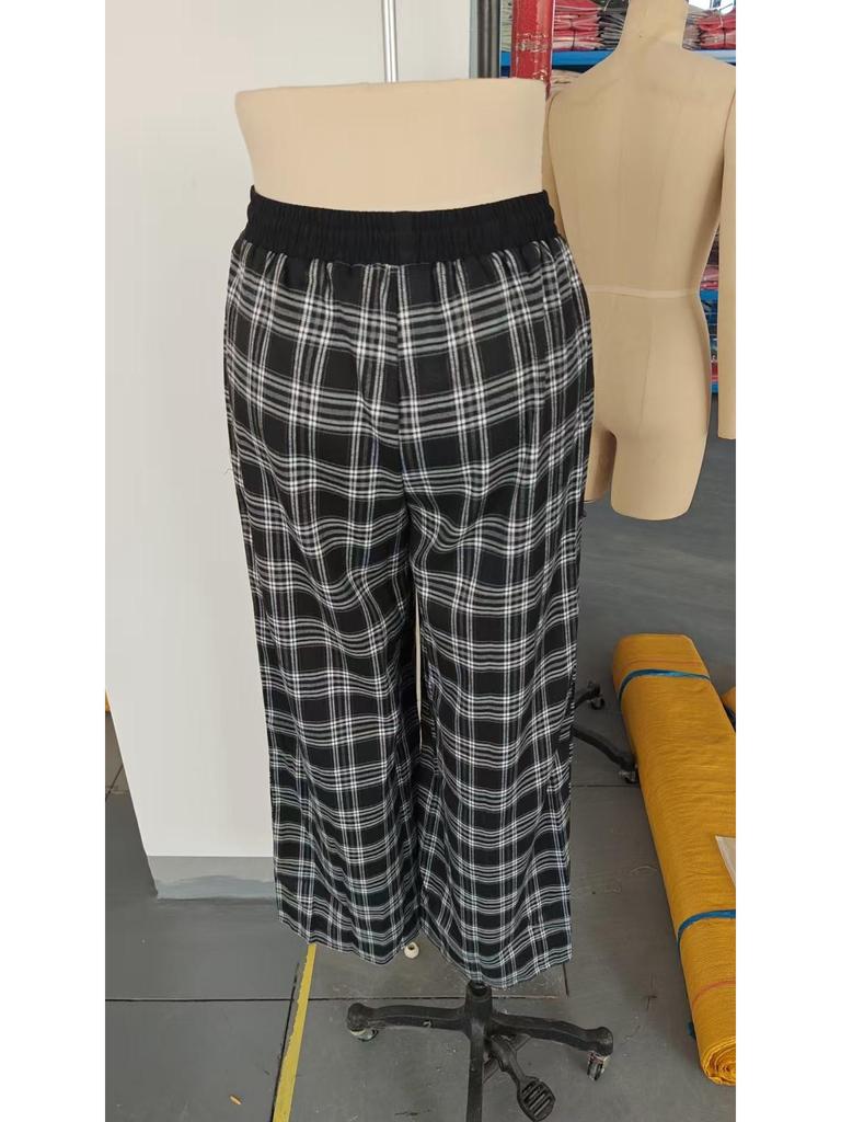 Plaid Patchwork High Waist Casual Sports Pants - Loose Lazy Style Straight Leg