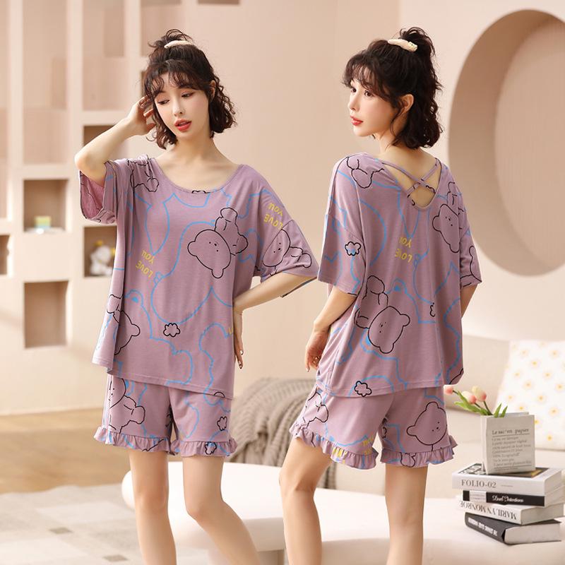 Women's Plus Size Short Sleeve Modal Cotton Pajama Set - Lightweight and Suitable for Outdoor Wear