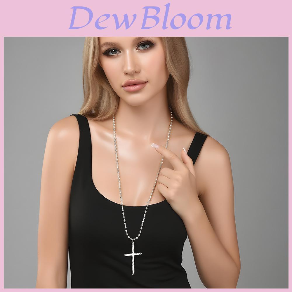 Geometric Beaded Chain Necklace With Cross Pendant For Unisex Fashion Jewelry