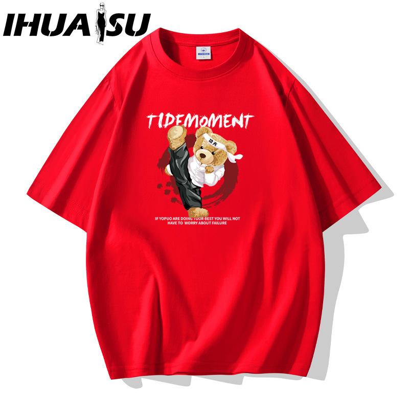 IHUASU Kurzarm-T-Shirt aus Baumwolle für Herren, modisch, lockeres Halbarmhemd, bedrucktes mitfühlendes Hemd