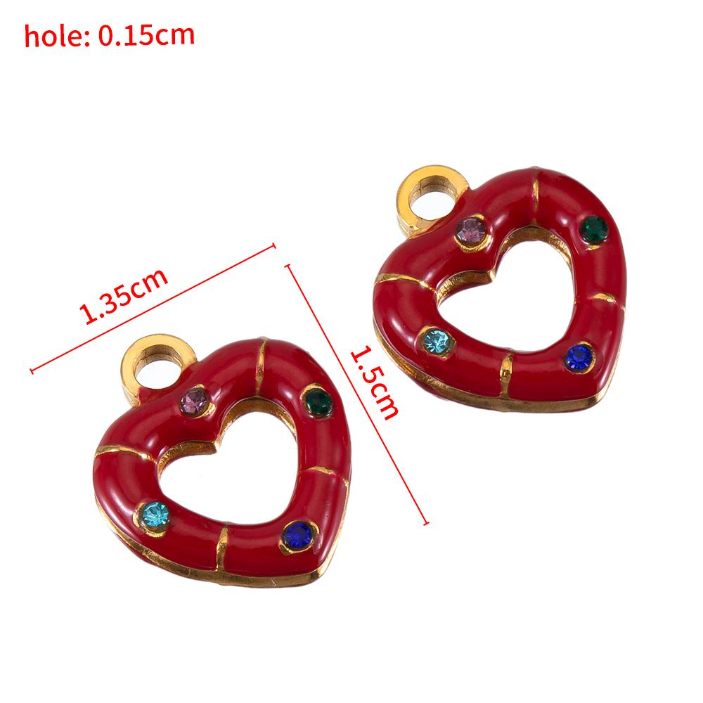 5pcs 2pcs Color Enamel Heart Moon Charm Stainless Steel Crystal Beads Earrings Pendant DIY Jewelry Making Necklace Accessories