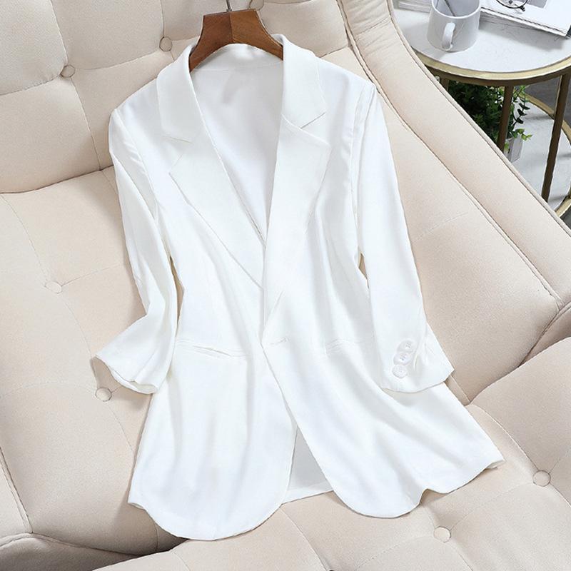 

Элегантный женский блейзер большого размера из ацетата – весна/лето, облегающий крой, рукав 3/4, корейский стиль 5XL белый