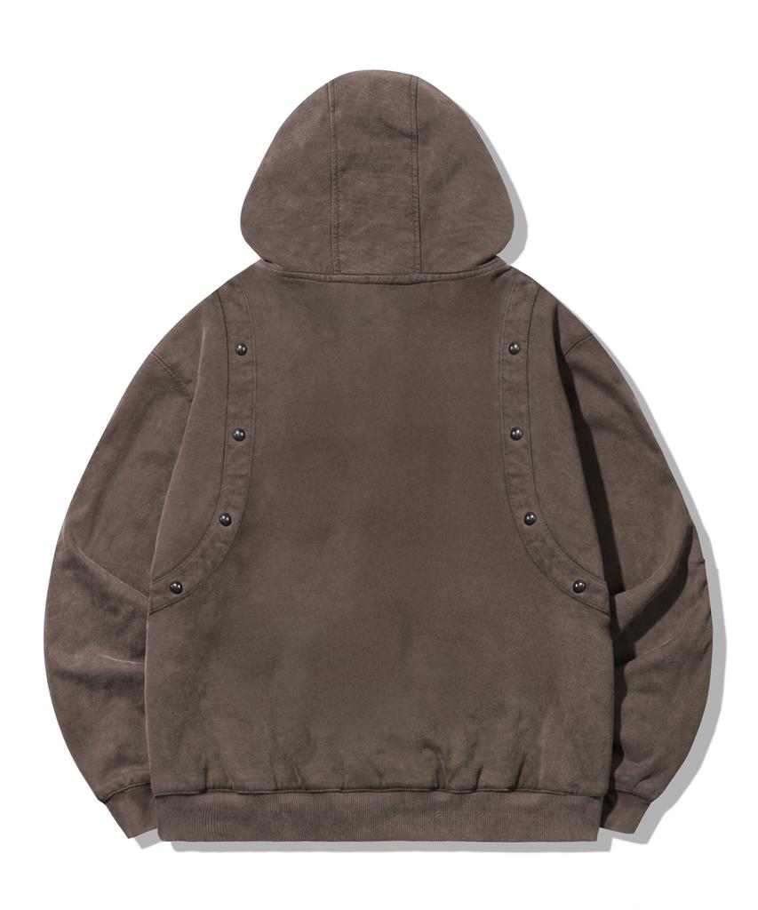 Trillion Vintage Studded Pigment 2-Way Zip-Up Hoodie_Brown