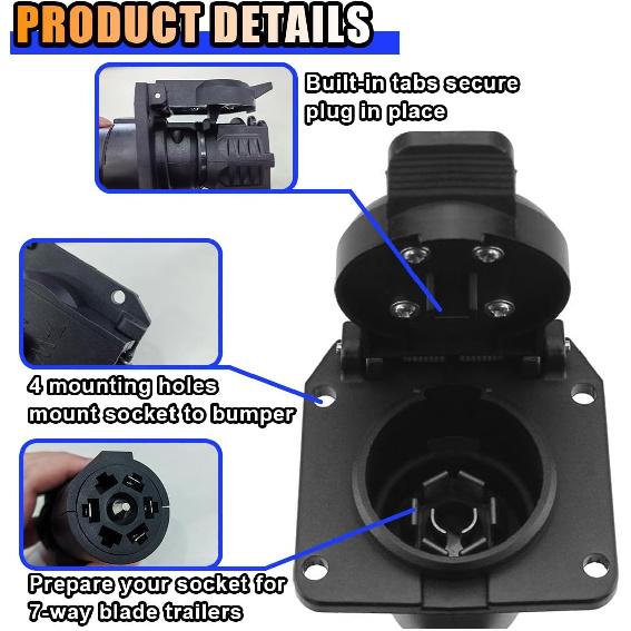 JOYCOURT Replacement 7-Way RV Blade Socket USCAR To 7 Pin Trailer Connector | Trailer Plug for Ford Chevy Dodge Silverado, 7-Way Vehicle-Side