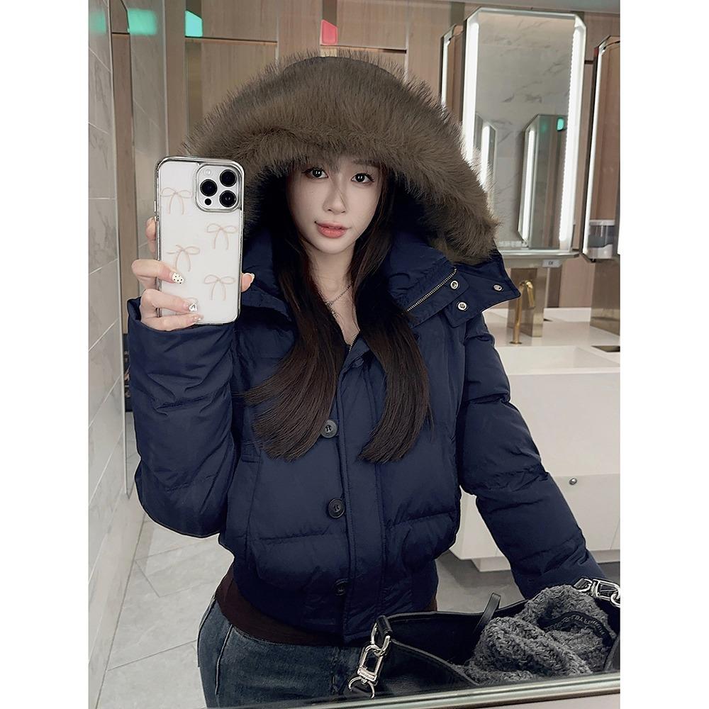 

Winter Large Fur Collar Hooded Short Down Jacket for Women Slimming and Warm for Little Ones XL