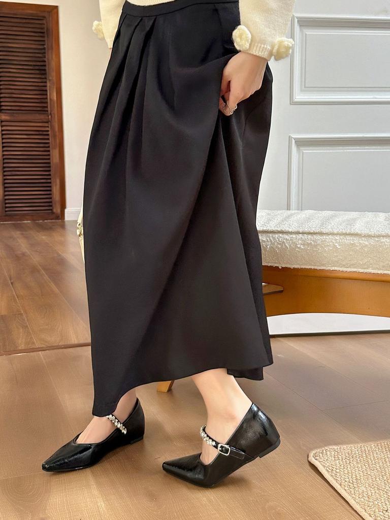 French retro small square head flat bottom shallow mouth inner height increase 5CM temperament rhinestone word with Mary Jane women's shoes