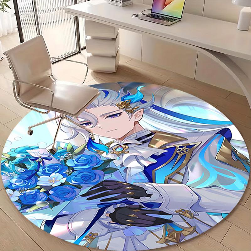 1pc Genshin Impact Neuvillette1 Design Printed Area Round Carpet for Bedroom Living Room Home Decor Rugs Mat Non Slip Mat Rug for Bedside