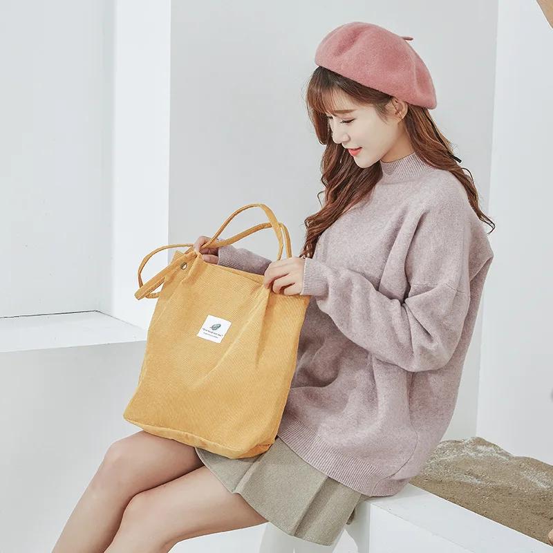 Soft Corduroy Bag Women Shopping Bag Casual Hasp Ladies One Shoulder Tote Bags Fashion Shop Women Handbags