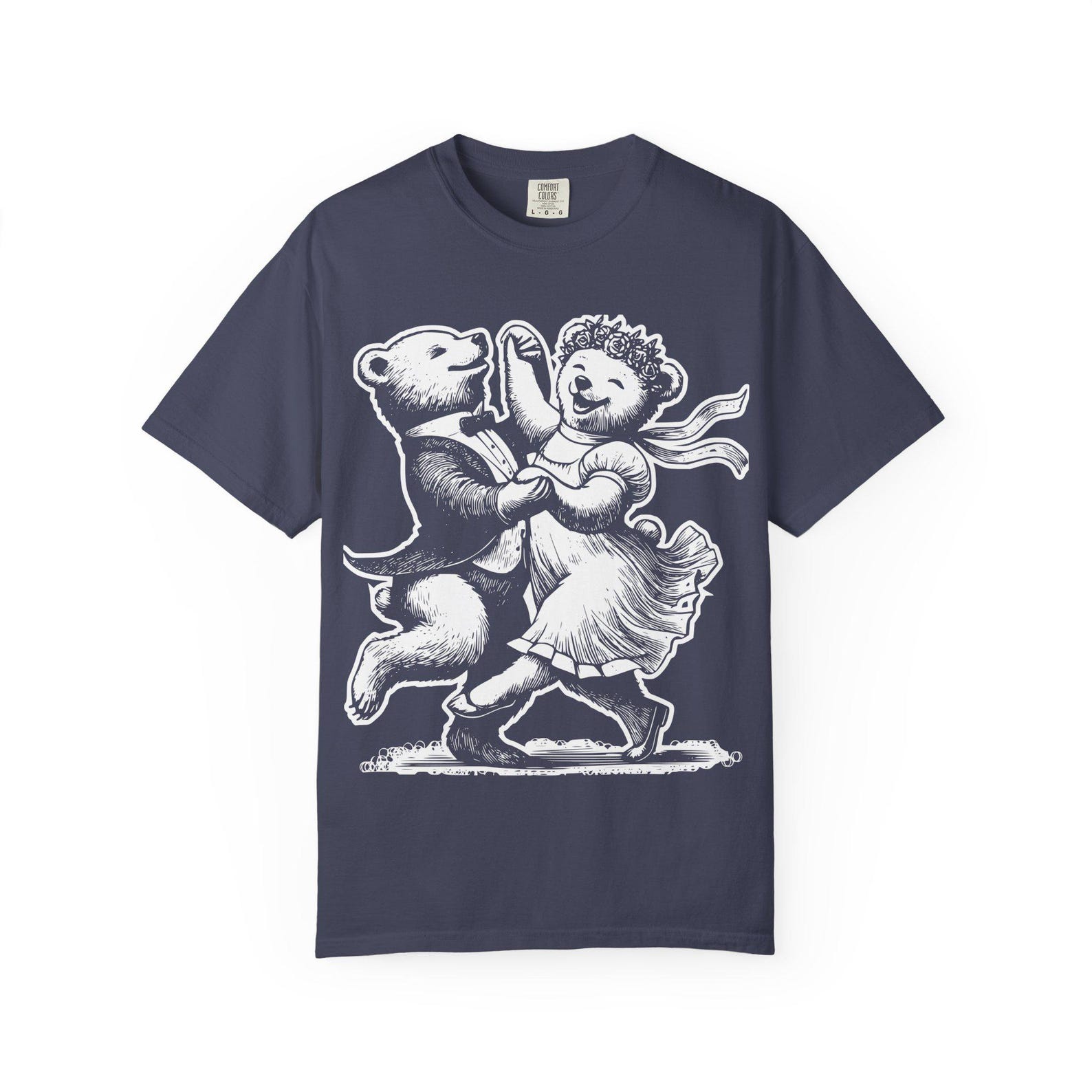 Bear Dance Line Art T-Shirt: Whimsical Animal Tee, Gift for Kids L