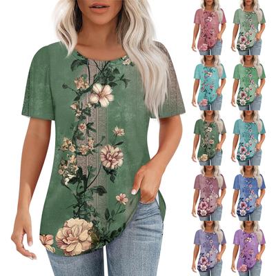 Women's Retro Printed Fashion Casual Round Neck Short Sleeve T-Shirt Top