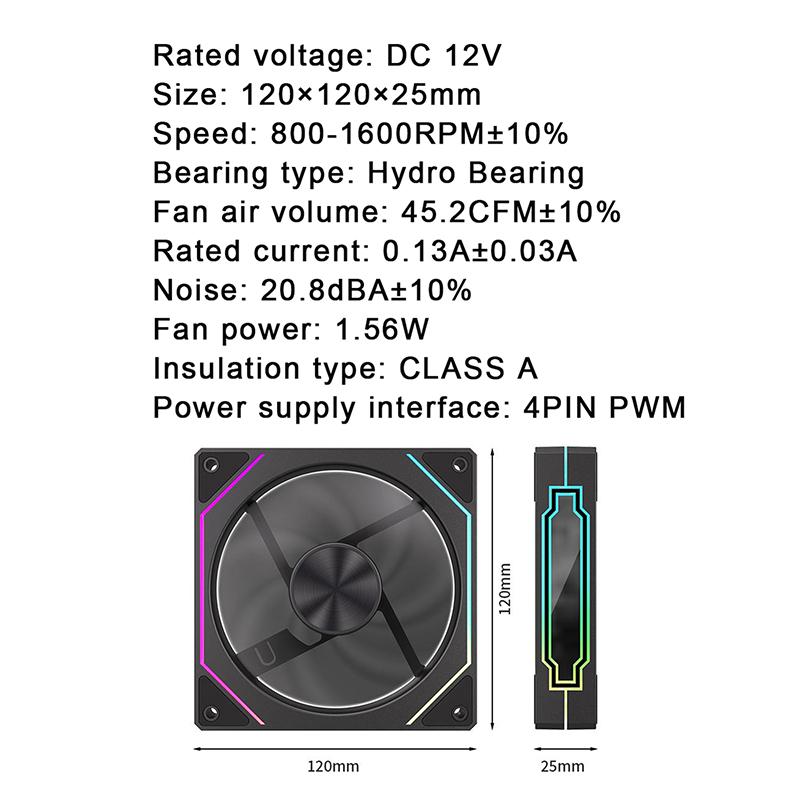 12Cm Argb 4 Pin Computer Case Fan Quiet Cooling 12V Large Air Volume 800-1600Rpm For Desktop Gaming Pc Build