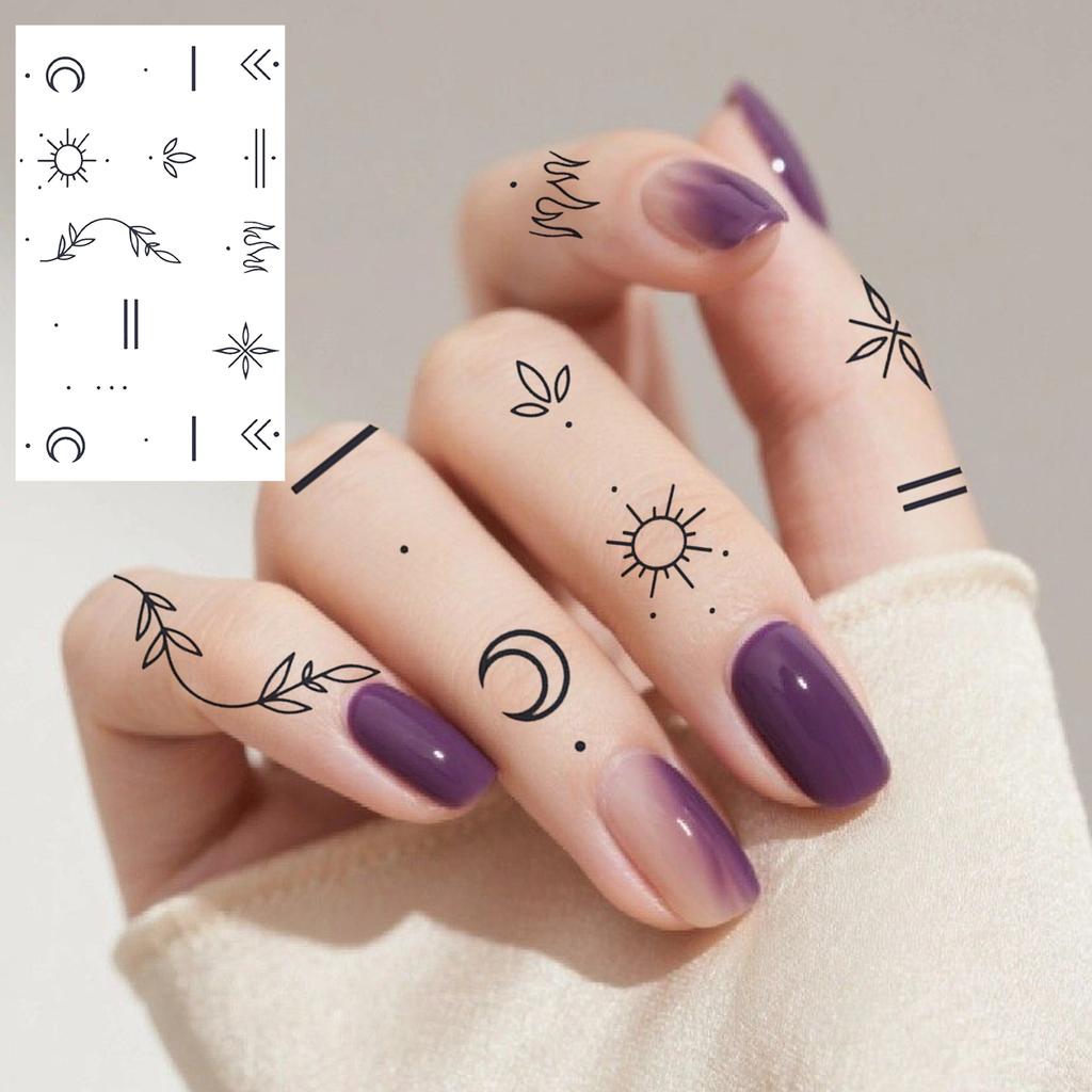 1 Hoja Araña Letra Flor Patrón Pequeño Tatuajes Temporales Para Mujeres Dedo, Pegatina de Tatuaje Falso Realista de Larga Duración