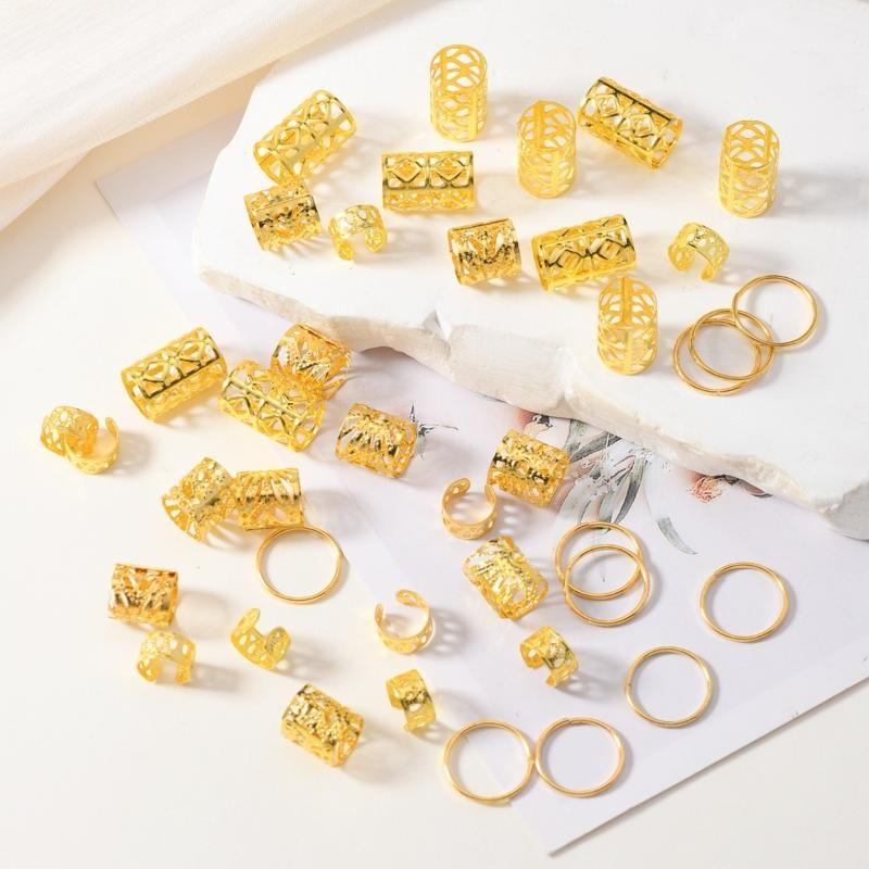 40pcs Hollowed-Out Iron Hair Decor Rings Non-rust Dreadlock Hair Extension Accessories for Punk Style Hairstyling