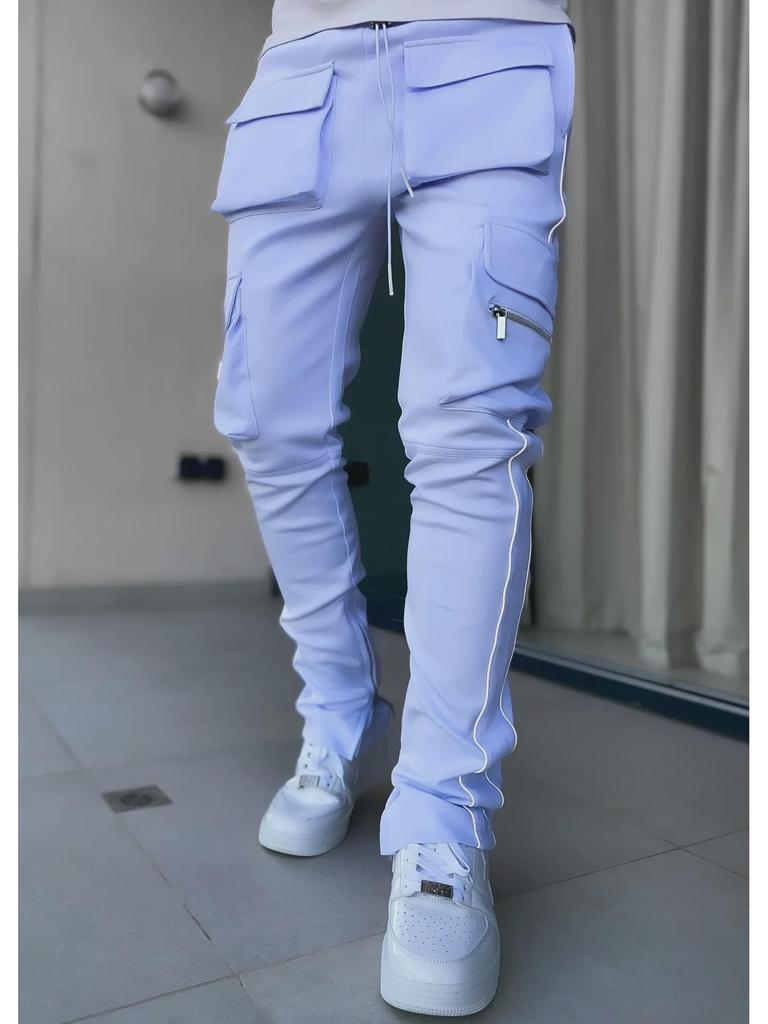 Pánské reflexní elastické cargo kalhoty slim fit: Trendy sportovní a volnočasové oblečení na jaro a podzim
