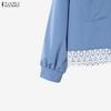 ZANZEA Ensembles Deux Pièces Élégants pour Femmes : Blouse à Manches Longues Bordée de Dentelle et Longues Jupes
