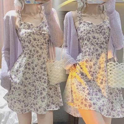 Petite Floral Spaghetti Strap Dress - Waist-Slimming Spring Style