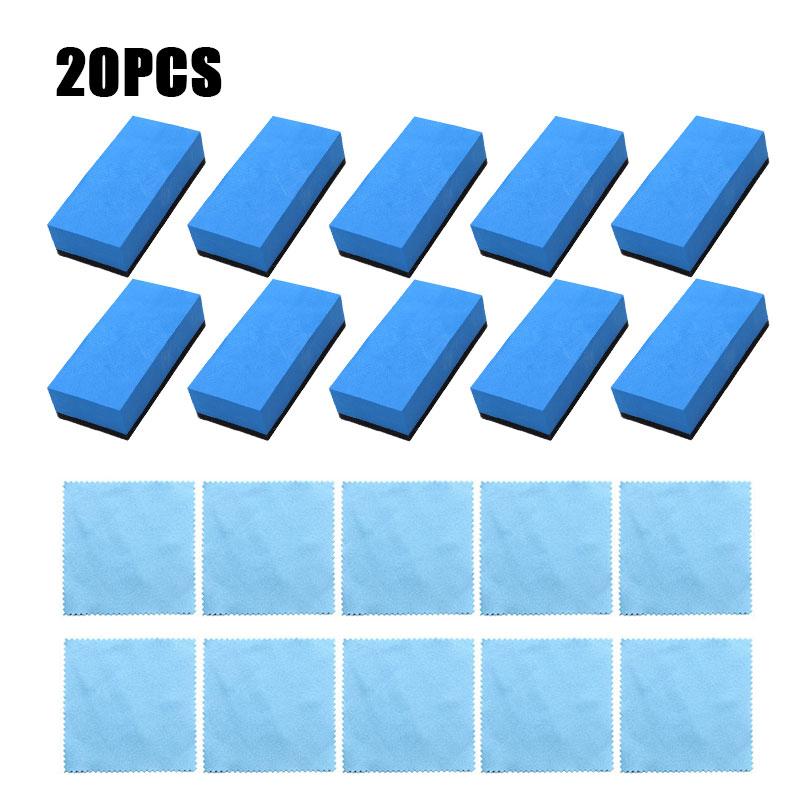 5/10/20pcs Car Ceramic Coating Sponge Applicator Glass Nano Sponges Automobile Blue Square Sponge And Cloth