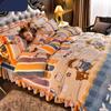 King Size/Queen Size/Twin Size Winter Milk Fleece Bed Skirt Quilt Cover Pillowcase Four-piece Set Thickening Warm Simple Bedding High Quality