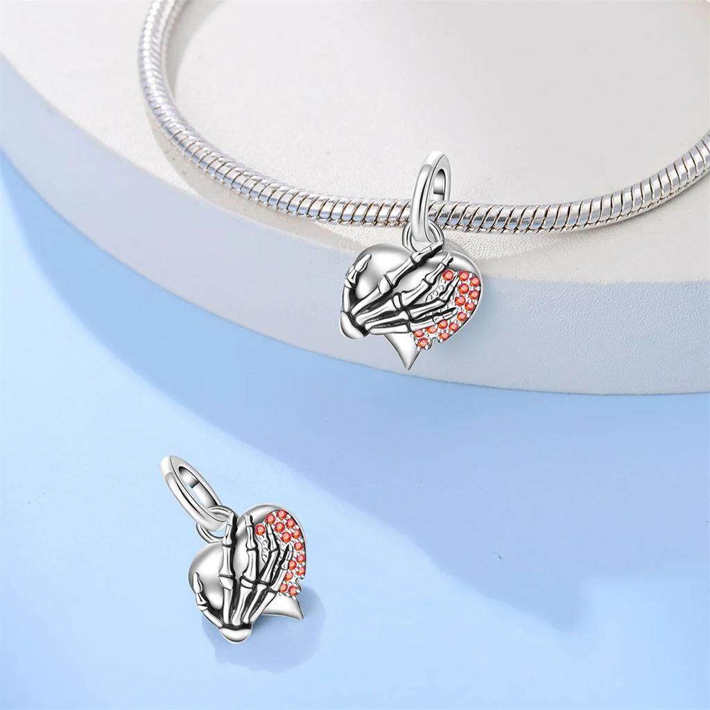925 Silver Halloween Magic Key Dark Skull Beaded Charm Fit Exquisite Bracelet Diy Fine Jewelry Making Gift