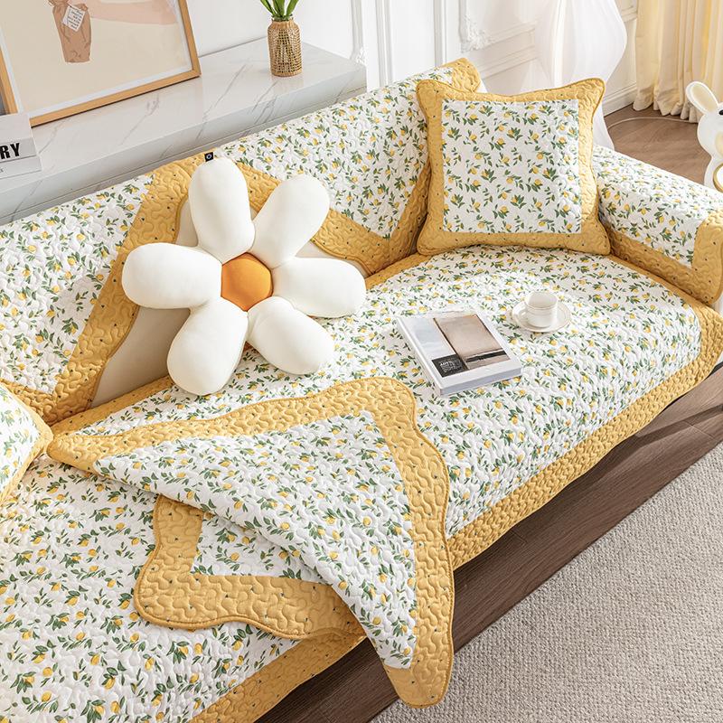 Fresh and Versatile All Season Small Floral Fabric, Pure Cotton Sofa Cushion, Anti Slip Seat Cushion, All Cotton Sofa Seat Cushion Towel
