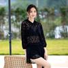 Korean Style Women's Three-Piece Swimsuit Set with Long Sleeve Sun Protection and Slimming Push-Up Features