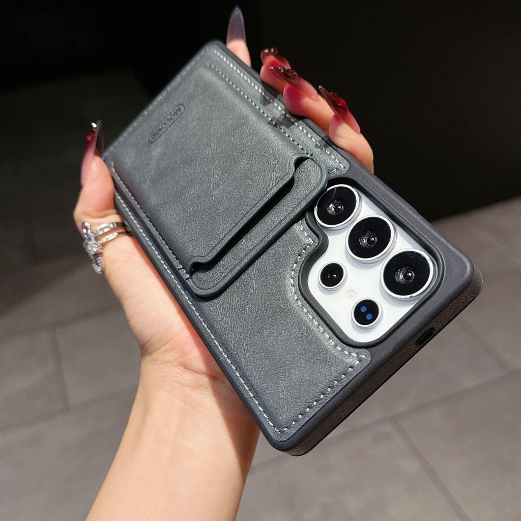 Samsung S25Edge/S24 ULTRA Pinshield Leather Anti-Fall Magnetic Card Holder Case