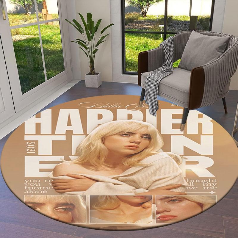 Billie Eilish Custom Name Round Area Rug,Carpet Rug for Living Room Bedroom Sofa Playroom Decor,Non-slip Floor Mat