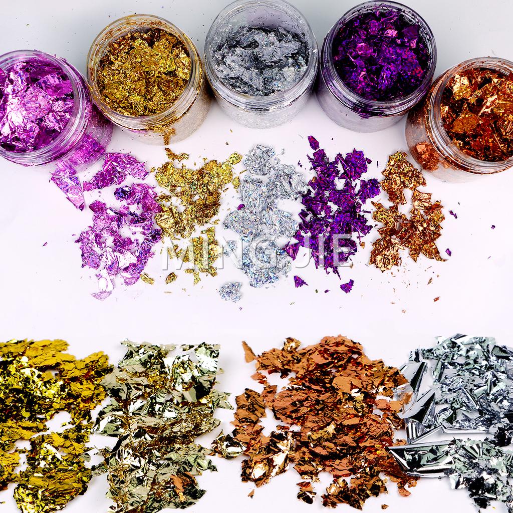 Bulk 50g Bag Nail Gold Foil Flakes Gold Leaf Flakes for Resin Crafts Slime Nail Art Painting Cake Gilding Decoration
