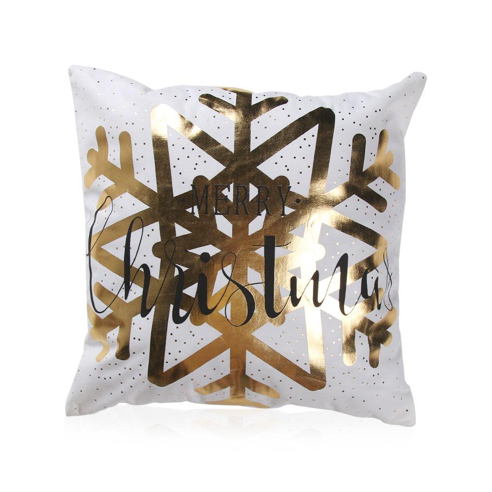 Hot Bronzing Soft Sofa Waist Square Pillowcase Cushion Cover Gold Print Merry Christmas