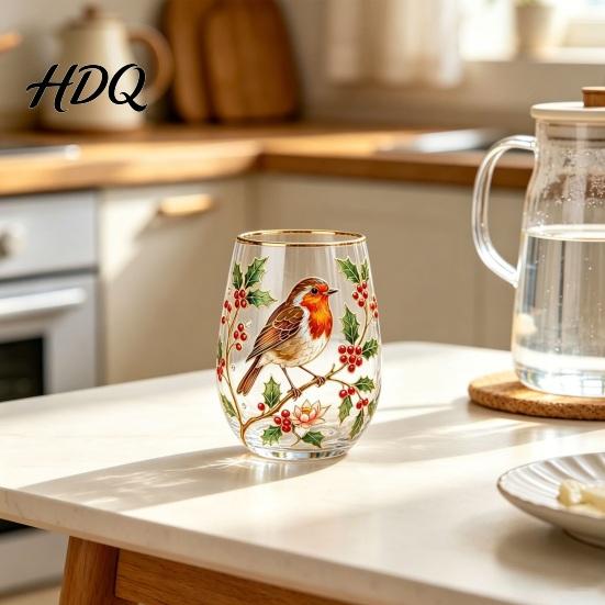 Large Capacity Wine Glass Cup Egg Shape Clear Lead-Free Crystal Enamel Painted Golden Rim Liberty Bell Themed Vintage Drinking Tumbler Glassware for