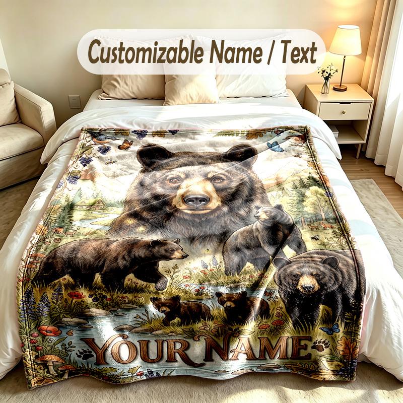 Teddy Bear Theme Custom Blanket Personalized Name & Text Customized Soft Warm Throw Blanket Home Decor