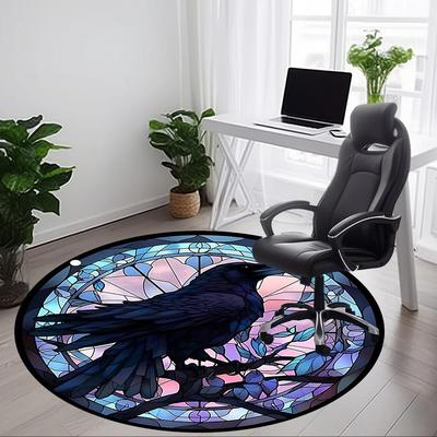 1PC Raven Artwork Office Round Rug, Non Slip, Soft and Durable Office Rug for Interior Decoration, Perfect for Office
