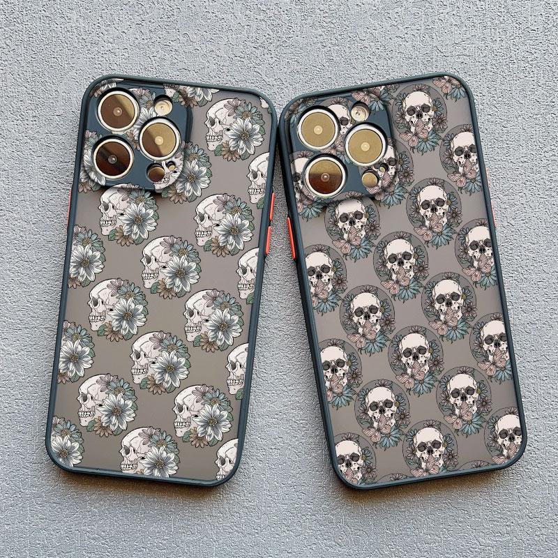 Deluxe Skull Flowers Phone Case For iPhone 15 14 13 12 11 Pro Max 13 12 Mini 8 7 15 14 Plus X XR XS Shockproof Black Phone Cover