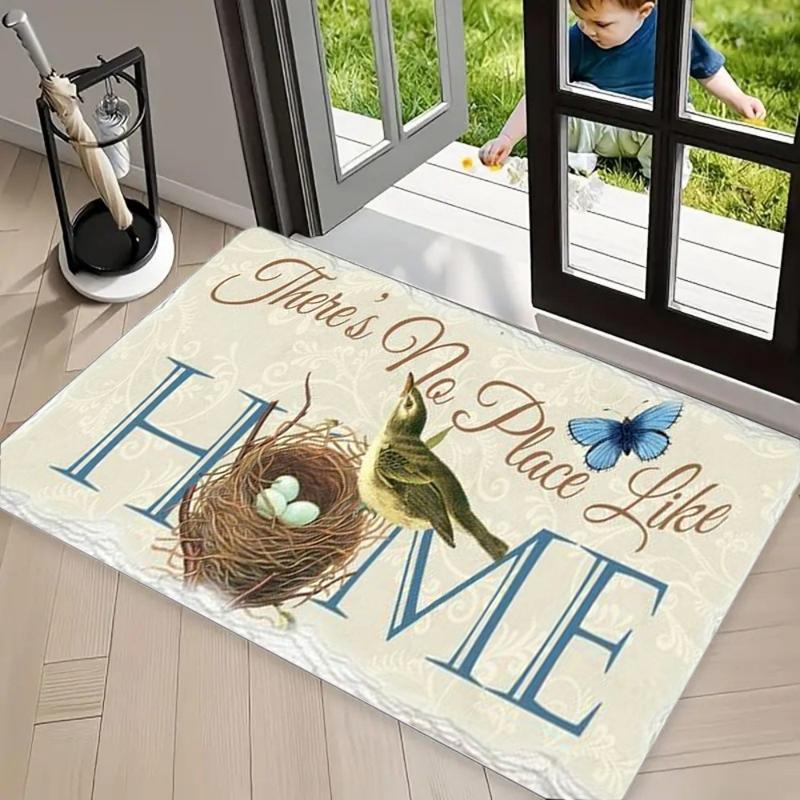 Farmhouse Home Quote Print Doormat, Non Slip Entrance Rug, Vintage Bird Jar Floor Mat, Washable Mat for Front Door Porch Kitchen