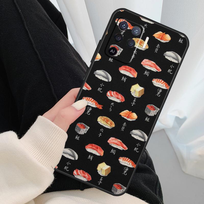 Kawaii Sushi Pattern Case For Oppo A54 A74 A94 A18 A57 A17 A77 A38 A58 A78 A98 A80 A60 A40 A96 A76 A16 A15 A5 Pro